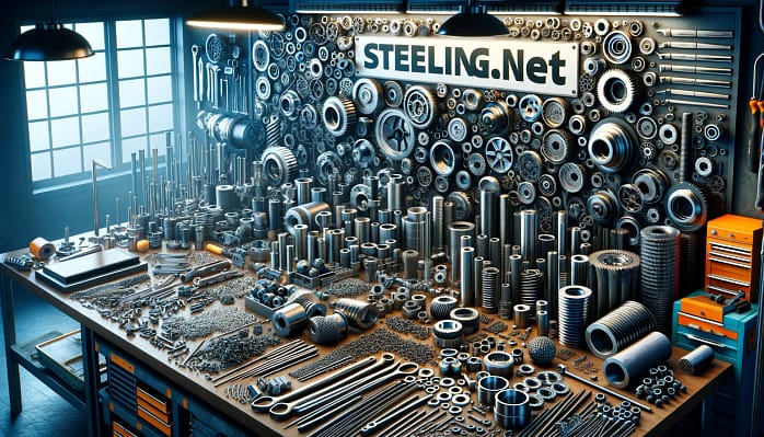 Image of various parts created from carbon steel. (This image was created with artificial intelligence.)